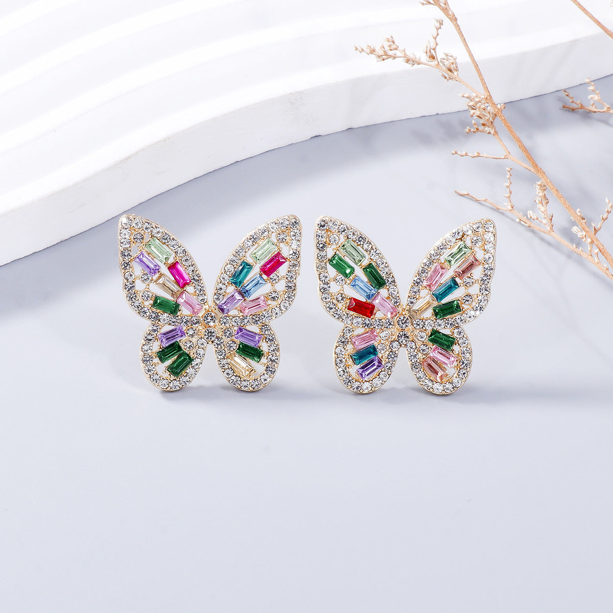 Alloy Inlaid Rhinestone Butterfly Earrings Style D One Size