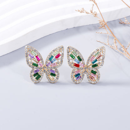 Alloy Inlaid Rhinestone Butterfly Earrings Style D One Size