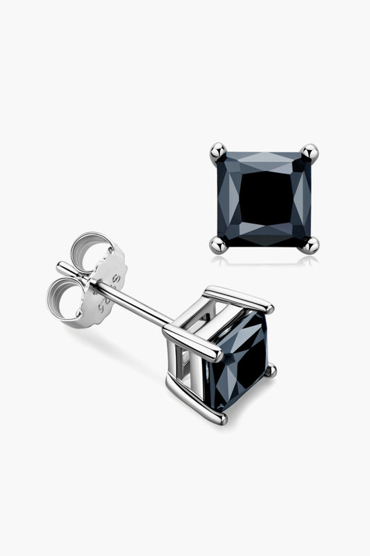 925 Sterling Silver Square Moissanite Stud Earrings Black One Size