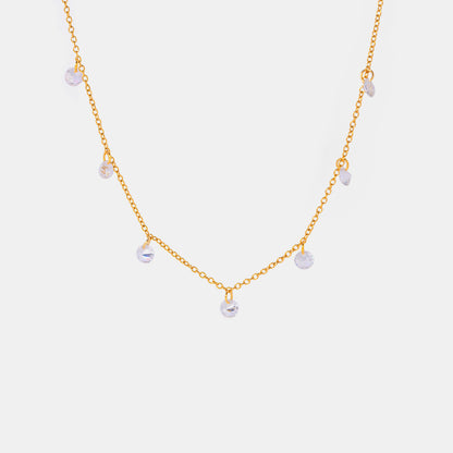 Stainless Steel Rhinestone Pendant Necklace Gold One Size