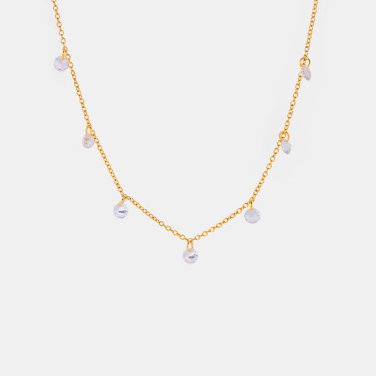 Stainless Steel Rhinestone Pendant Necklace Gold One Size