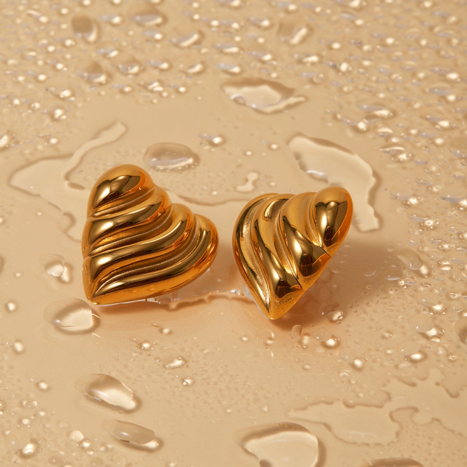 Stainless Steel Heart Shape Stud Earrings Gold One Size