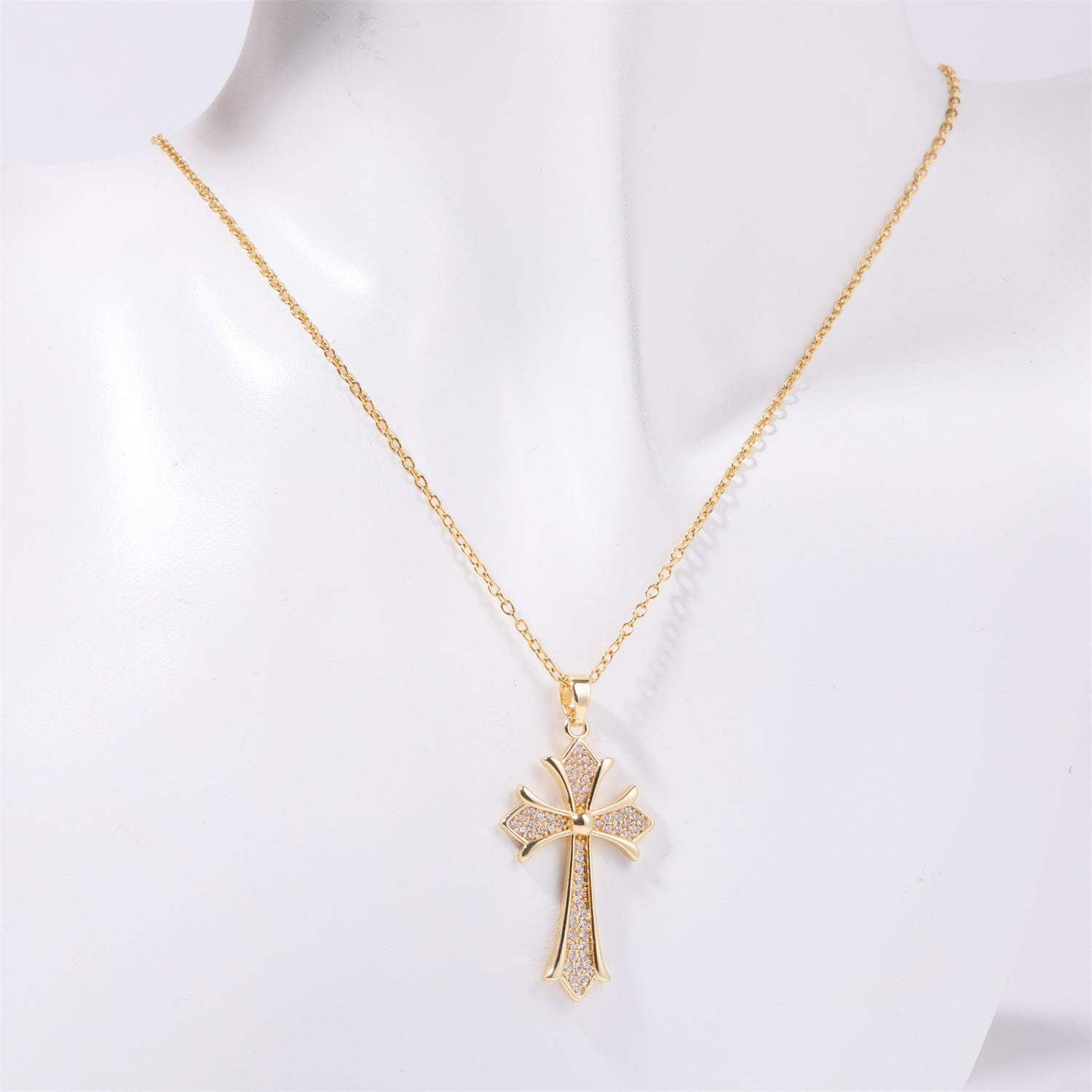 Stainless Steel Inlaid Zircon Cross Necklace Style A One Size