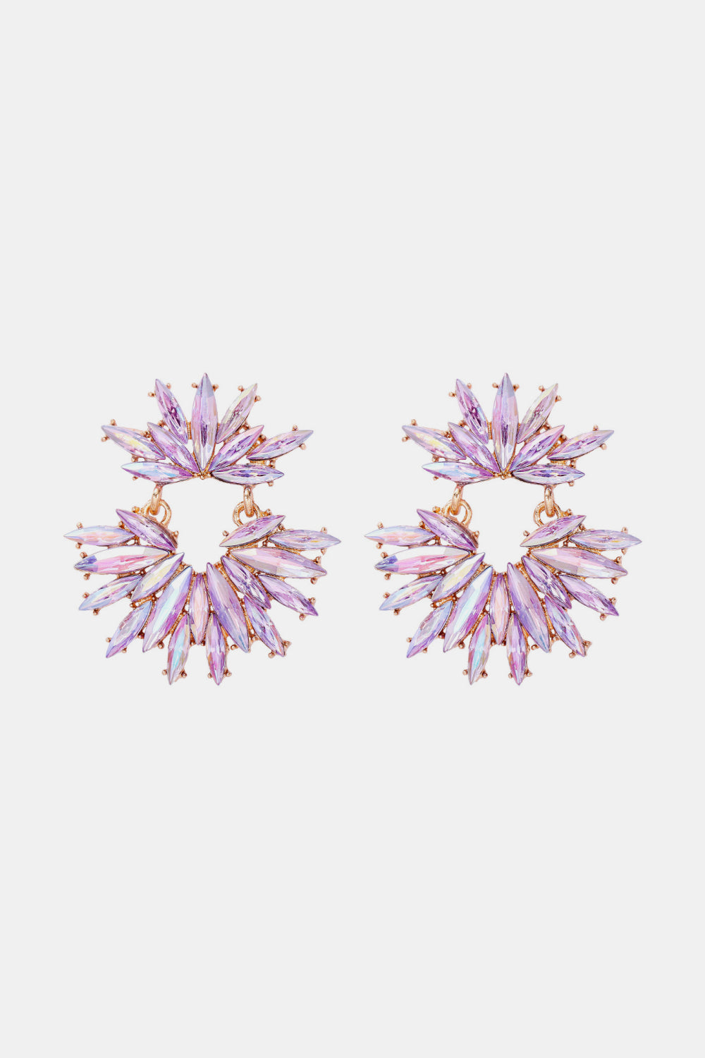 Flower Shape Glass Stone Dangle Earrings Lavender One Size