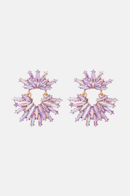 Flower Shape Glass Stone Dangle Earrings Lavender One Size