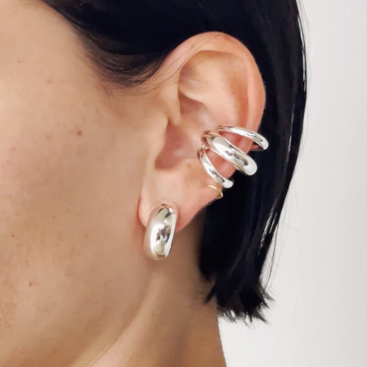 Stainless Steel Layered Cuff Earrings Silver One Size