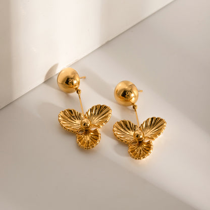 Stainless Steel Flower Dangle Earrings Gold One Size