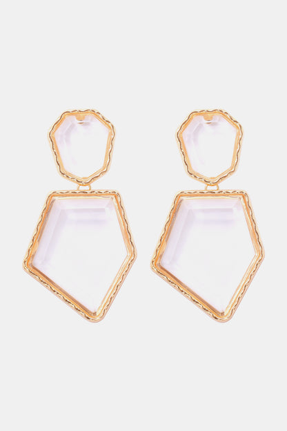 Geometrical Shape Zinc Alloy Frame Resin Dangle Earrings White One Size