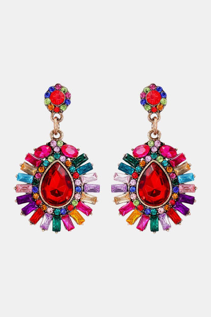 Teardrop Shape Glass Stone Dangle Earrings Multicolor One Size