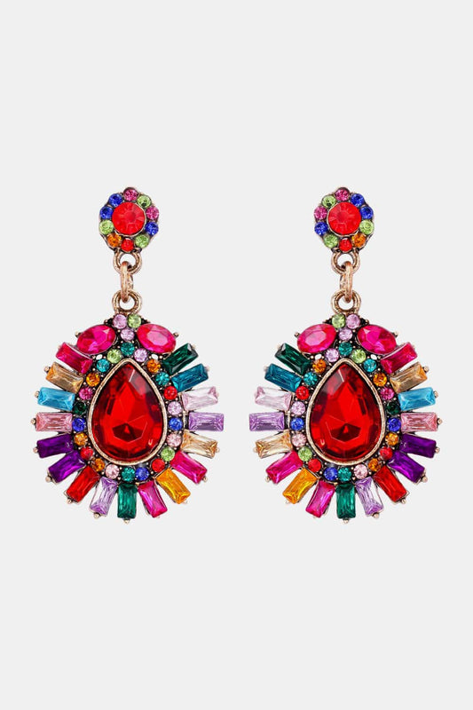 Teardrop Shape Glass Stone Dangle Earrings Multicolor One Size