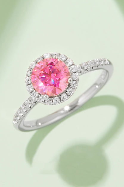 1 Carat Moissanite 925 Sterling Silver Halo Ring Hot Pink