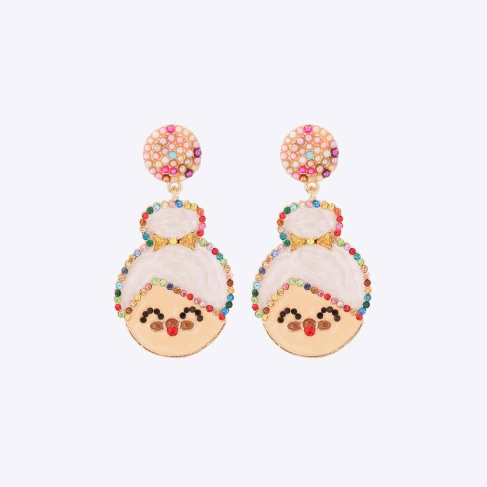 Rhinestone Alloy Mrs. Claus Earrings Multicolor One Size