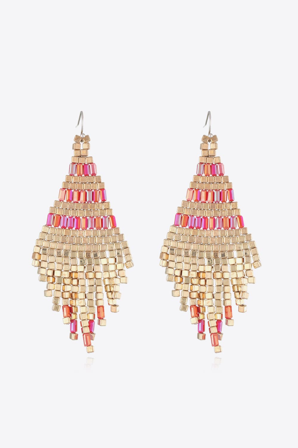 Beaded Dangle Earrings Red One Size
