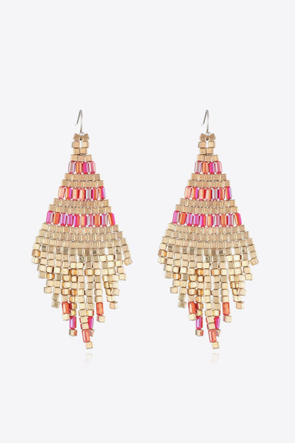 Beaded Dangle Earrings Red One Size