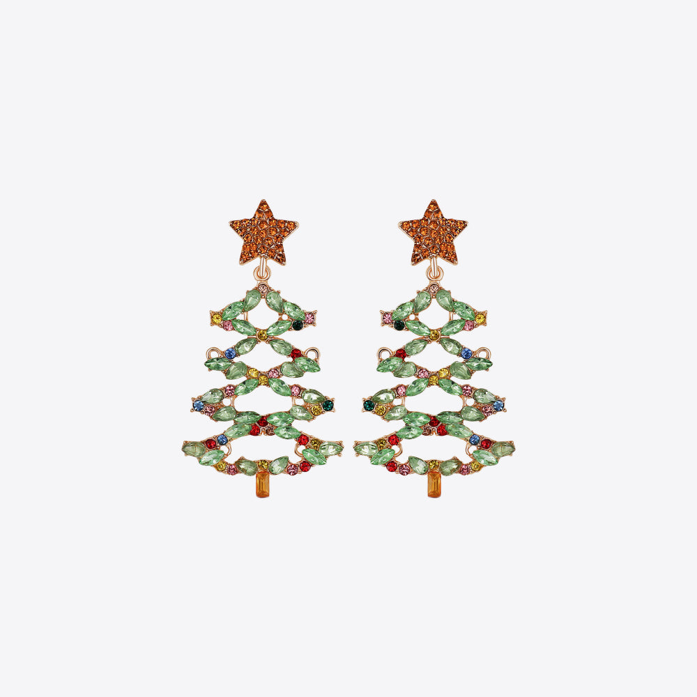 Christmas Tree Rhinestone Alloy Earrings Light Green One Size