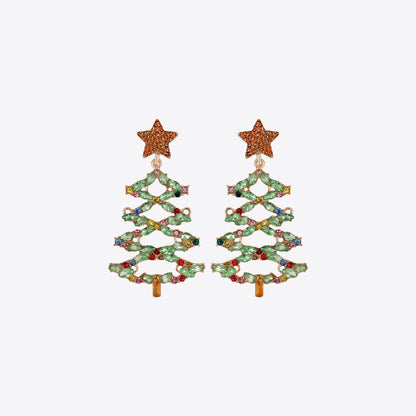 Christmas Tree Rhinestone Alloy Earrings Light Green One Size