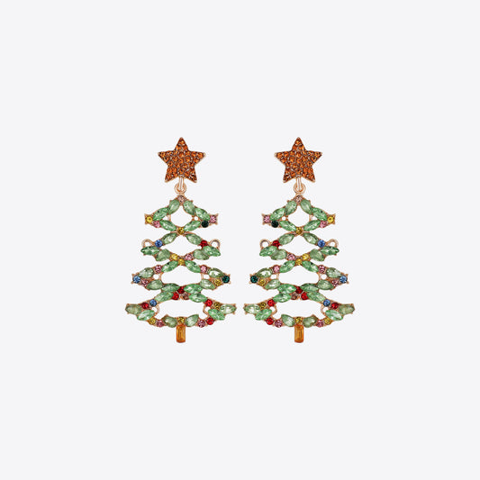 Christmas Tree Rhinestone Alloy Earrings Light Green One Size