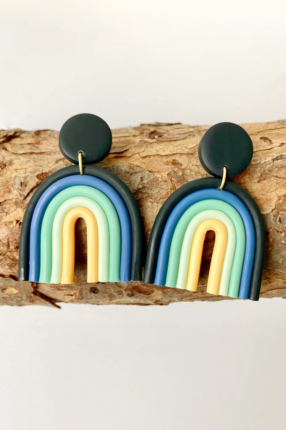 Rainbow Shape Dangle Earrings Dark Green One Size