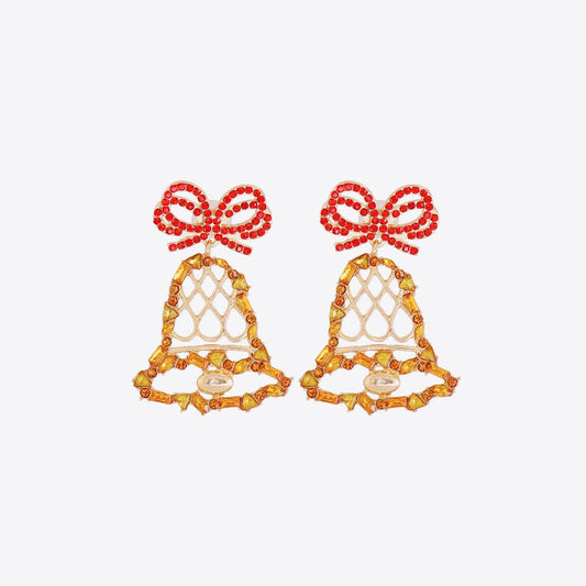 Rhinestone Alloy Christmas Bell Earrings Red One Size