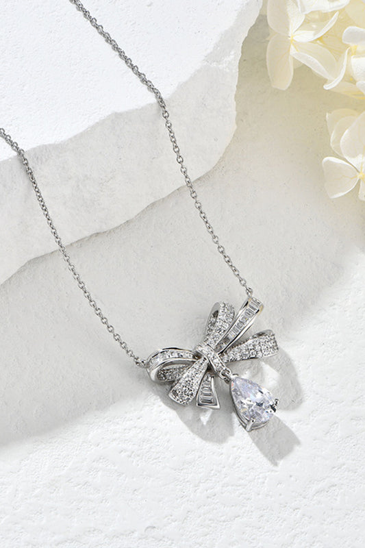Teardrop Shape 925 Sterling Silver Zircon Pendant Necklace Silver One Size