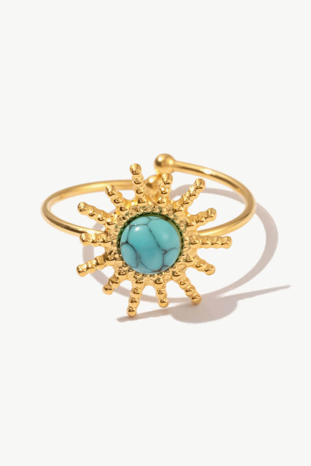 Natural Stone Sun Shape Open Ring Gold Blue One Size