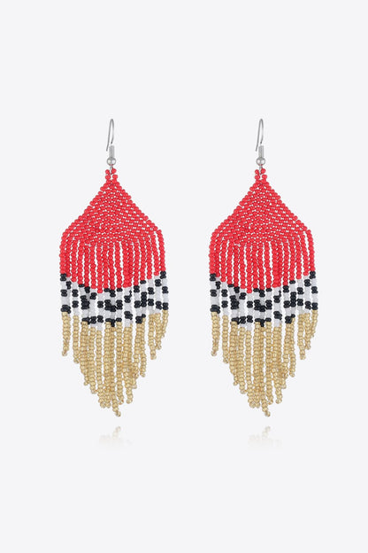 Beaded Dangle Earrings Red One Size