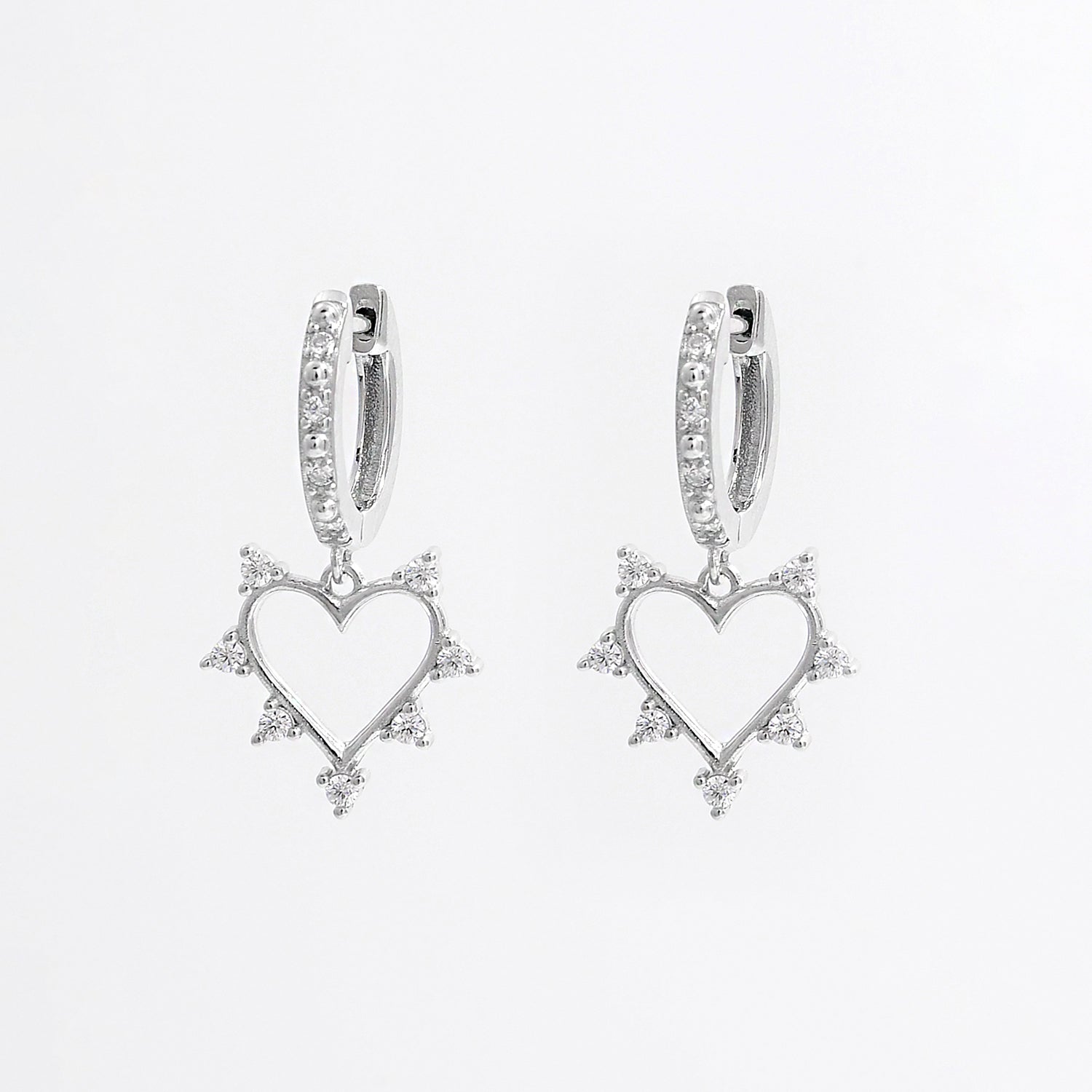 925 Sterling Silver Inlaid Zircon Heart Dangle Earrings Silver One Size