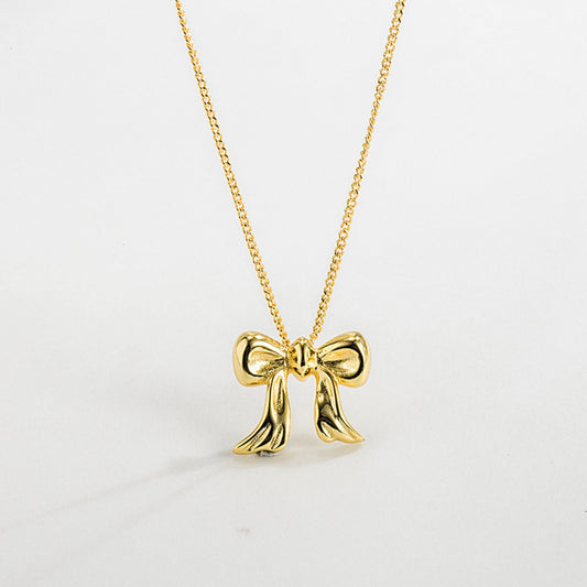 Copper Bow Shape Pendant Necklace Gold One Size