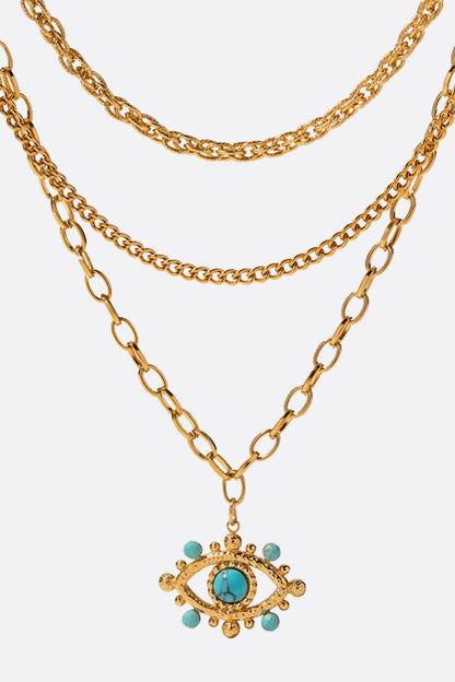 Evil Eye Design Turquoise Pendant Necklace Gold One Size