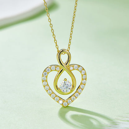 1 Carat Moissanite 925 Sterling Silver Heart Shape Necklace Gold One Size