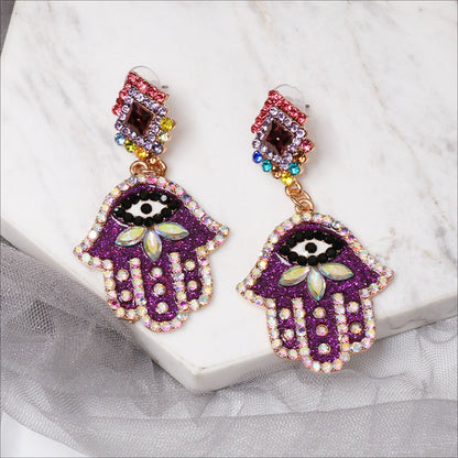 Alloy & Rhinestone Earrings Purple One Size