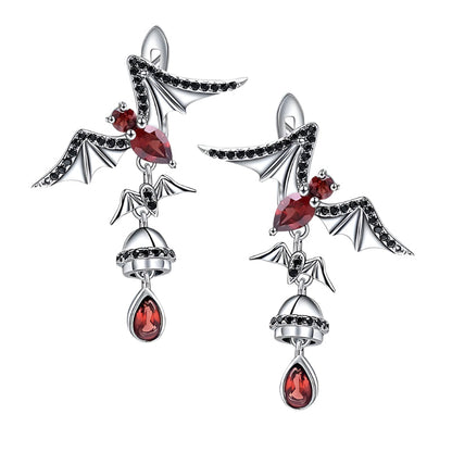 Bat Shaped Natural Garnet Vintage Gothic Punk Earrings