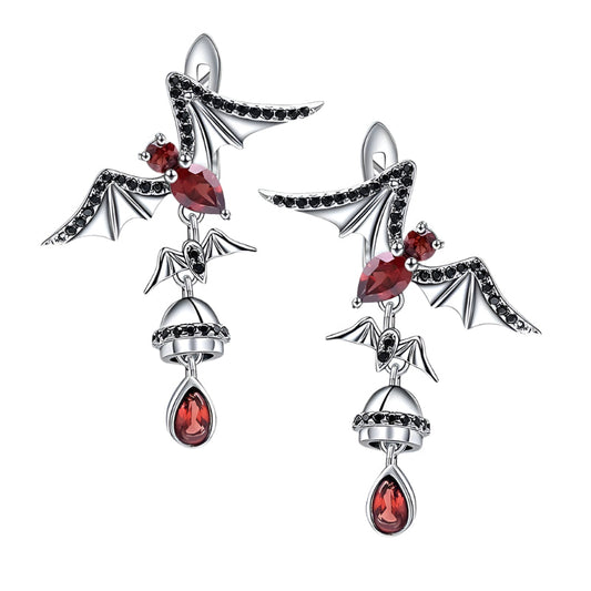 Bat Shaped Natural Garnet Vintage Gothic Punk Earrings