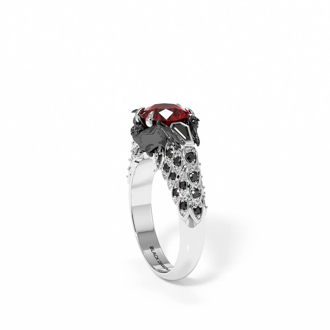 Bat's Kiss Promise Ring- 1.5 Ct Round and Coffin Cut Diamond Gothic Ring.