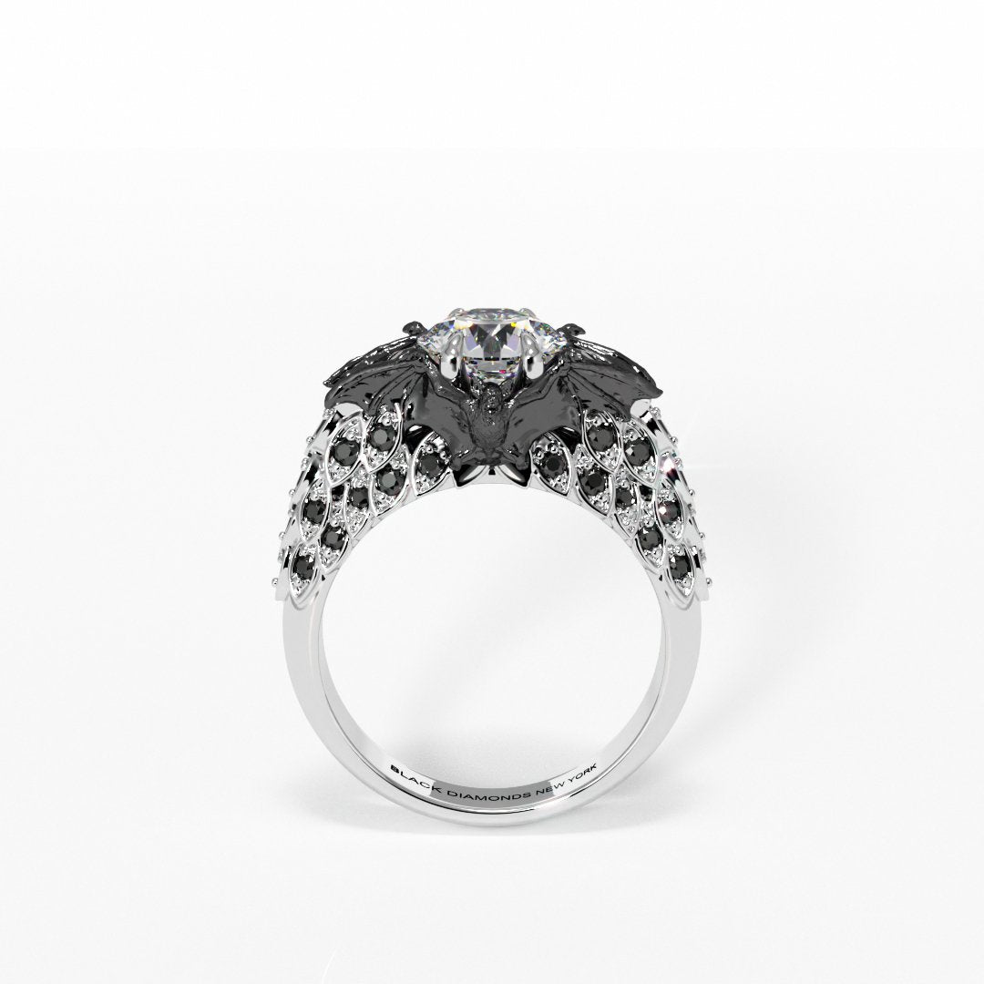 Bat's Kiss Promise Ring- 1.5 Ct Round and Coffin Cut Diamond Gothic Ring.