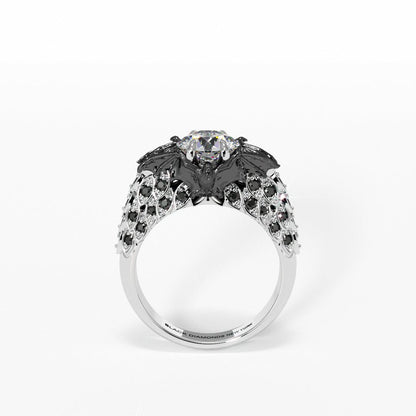 Bat's Kiss Promise Ring- 1.5 Ct Round and Coffin Cut Diamond Gothic Ring.
