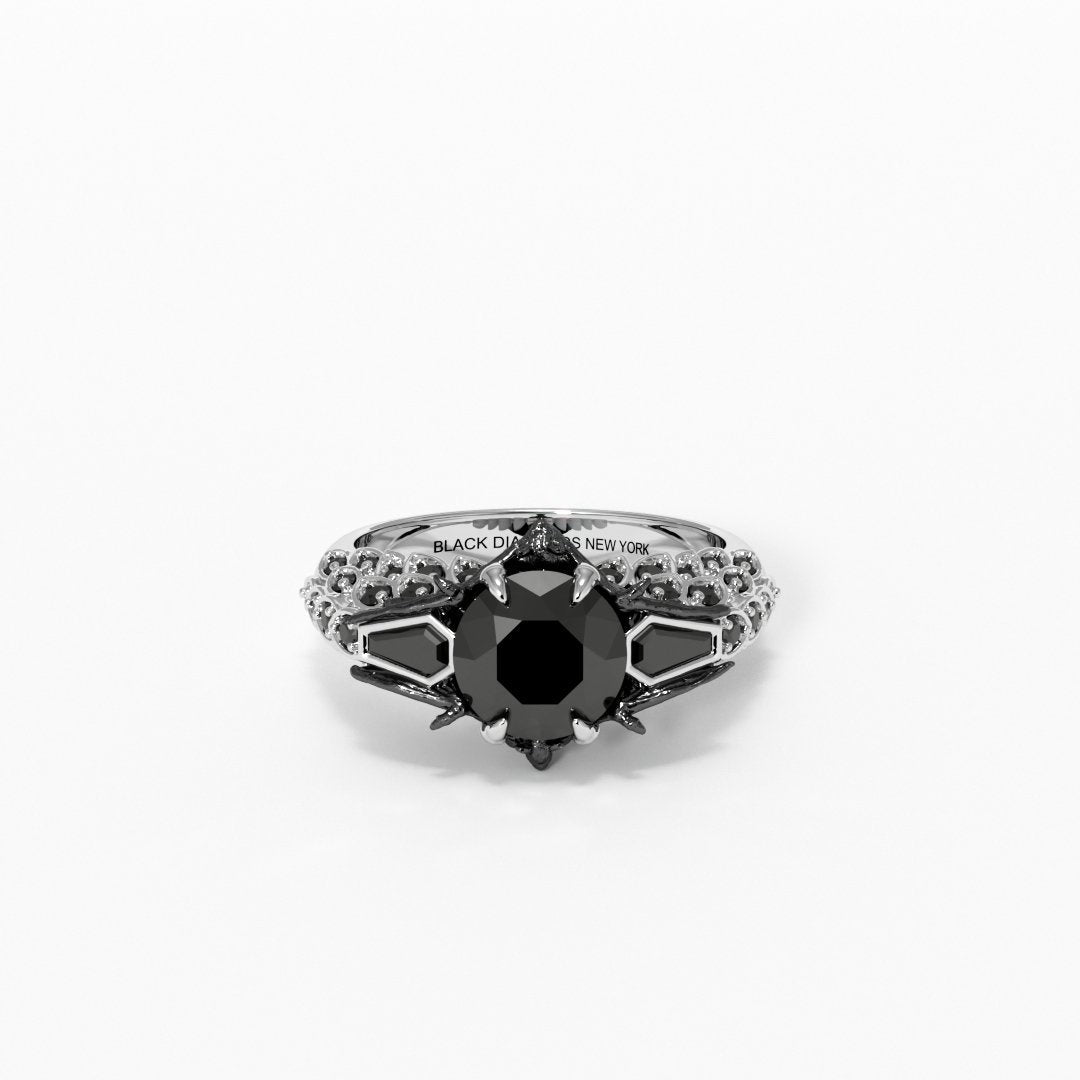 Bat's Kiss Promise Ring- 1.5 Ct Round and Coffin Cut Diamond Gothic Ring.