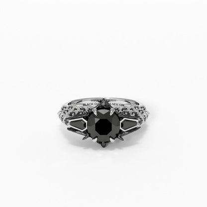 Bat's Kiss Promise Ring- 1.5 Ct Round and Coffin Cut Diamond Gothic Ring.
