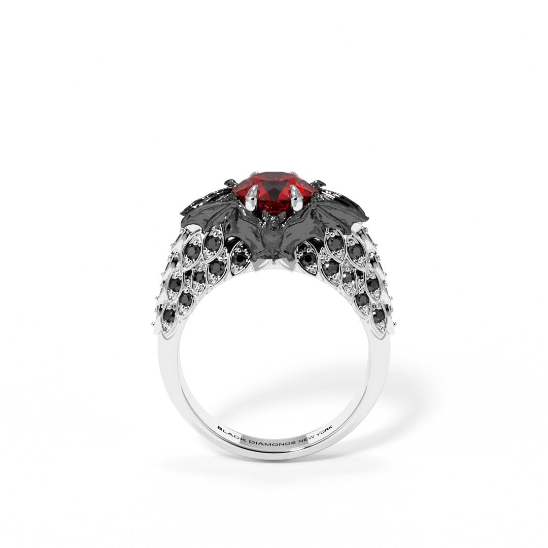 Bat's Kiss Promise Ring- 1.5 Ct Round and Coffin Cut Diamond Gothic Ring.