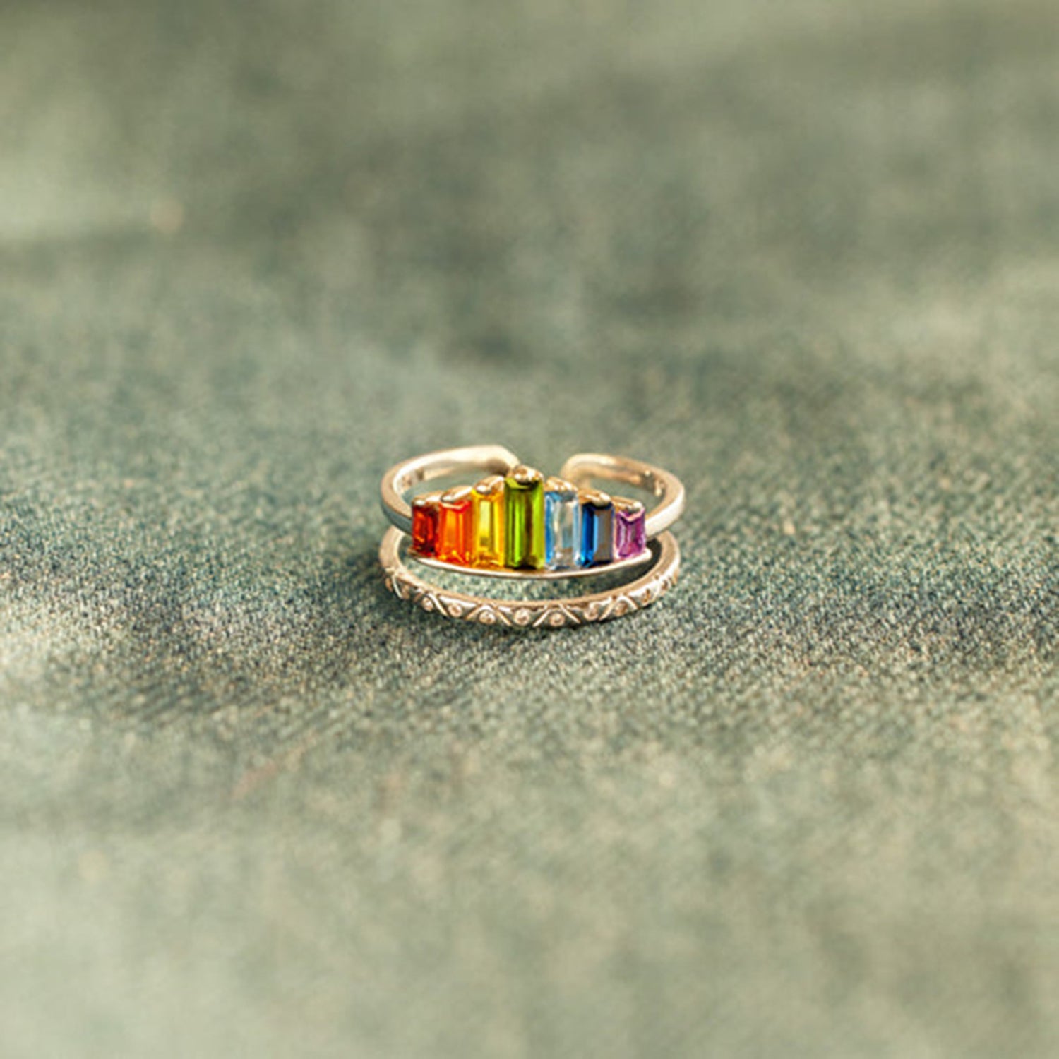 Zircon 925 Sterling Silver Double-Layered Ring Rose Gold 7