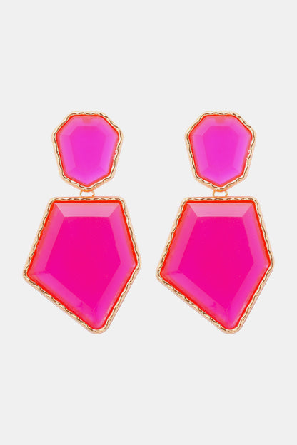 Geometrical Shape Zinc Alloy Frame Resin Dangle Earrings Hot Pink One Size
