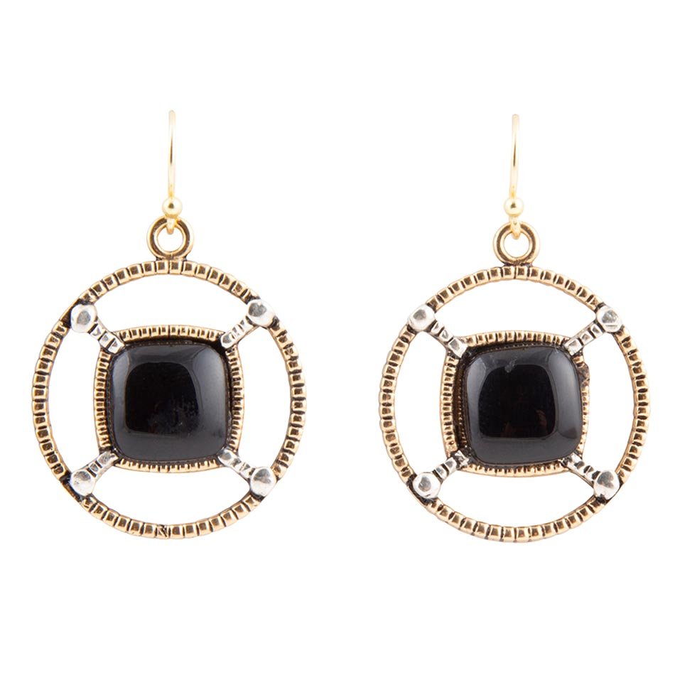 Black Onyx Mixed Metal Drop Earrings.