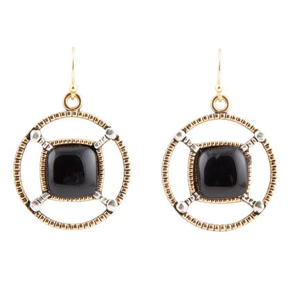 Black Onyx Mixed Metal Drop Earrings.