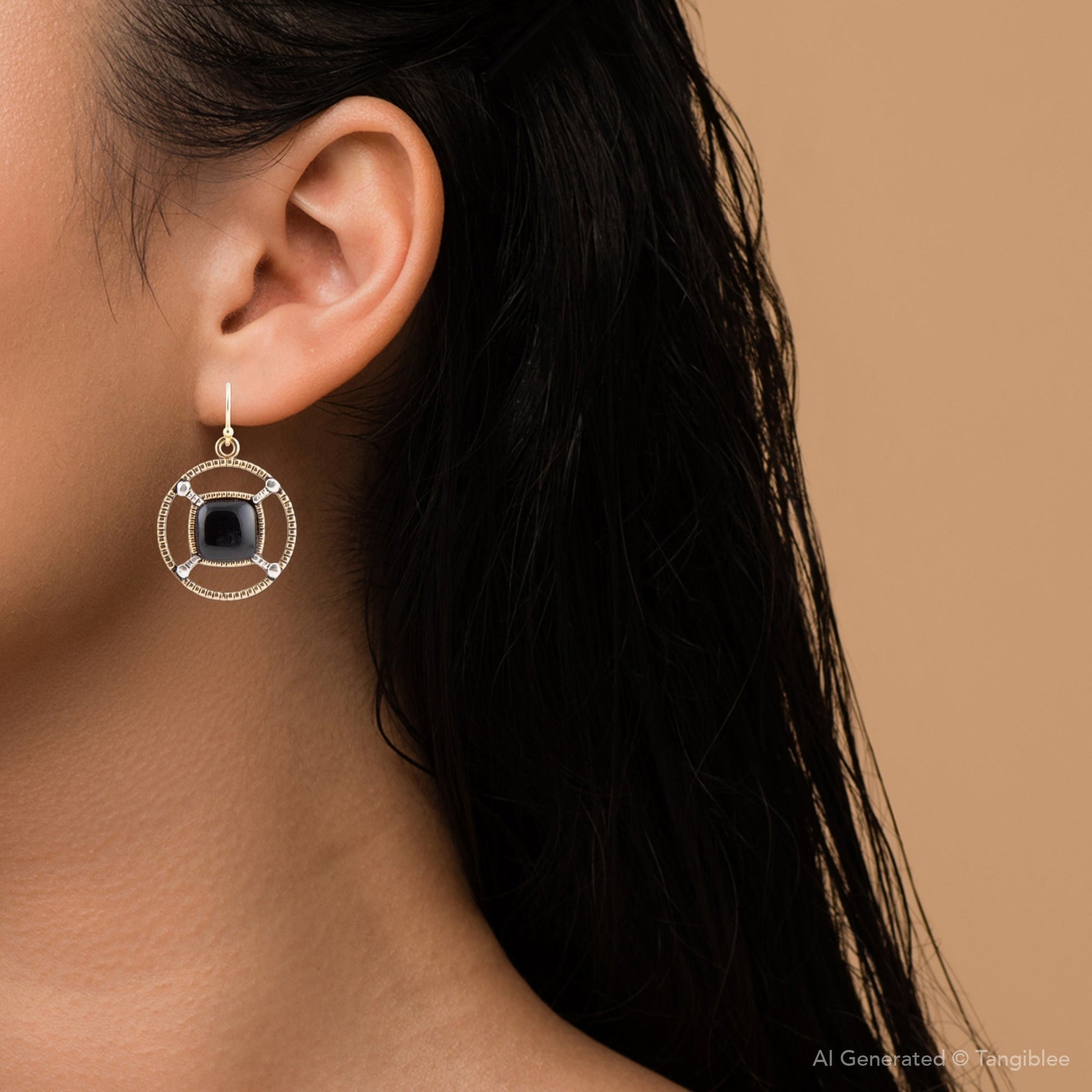 Black Onyx Mixed Metal Drop Earrings.