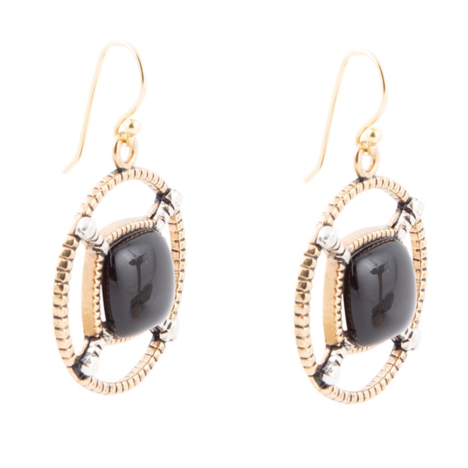 Black Onyx Mixed Metal Drop Earrings.