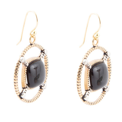 Black Onyx Mixed Metal Drop Earrings.