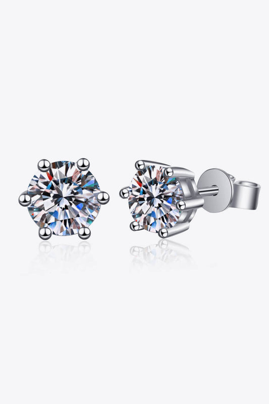 925 Sterling Silver 6-Prong 2 Carat Moissanite Stud Earrings Silver One Size