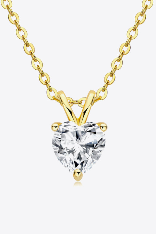 1 Carat Moissanite Heart-Shaped Pendant Necklace Gold One Size