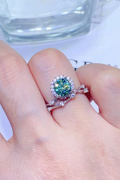 1 Carat Moissanite Platinum-Plated Ring Light Green