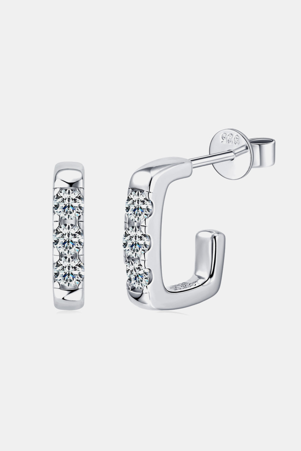 Moissanite 925 Sterling Silver Geometrical Huggie Earrings Silver One Size